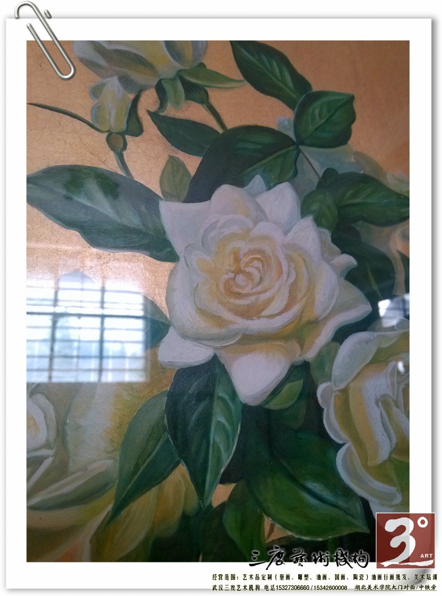 武汉金箔画白色玫瑰花