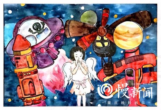 水彩画记录成长感悟 初一女生校园办个人画展