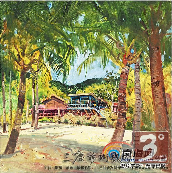  《水鸟的天空》(油画)王锐(海南) 家乡也有诗与远方 “一只水鸟的神态/来自于远方和水中的木桩/流云飞渡的湖面/将在一只飞翔的水鸟中/展示它形式之外的美