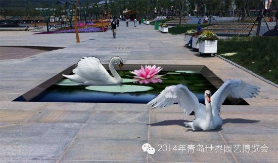 3D画天鹅戏水 世园会新亮点