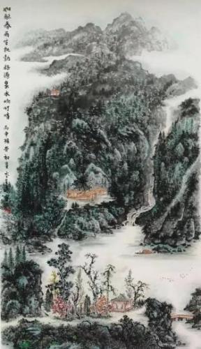 岑全远展出的国画作品 李凌 摄