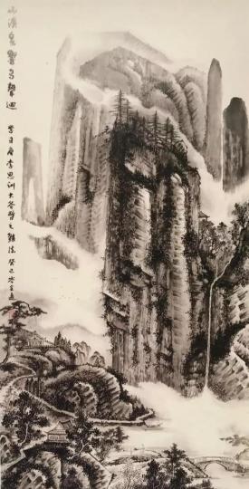 岑全远展出的国画作品 李凌 摄