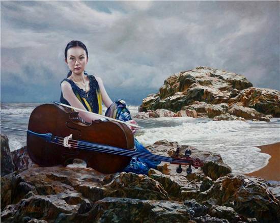 油画人物提琴2013年