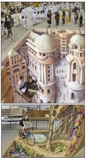 街头展出三维立体效果画作